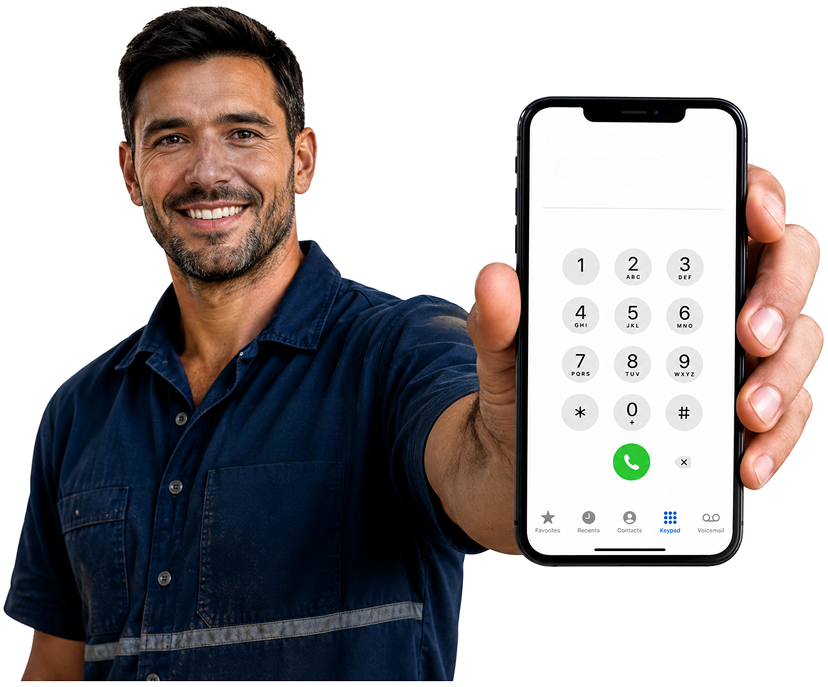 Collaroy Blocked Drains plumber holding a phone — call 1300 261 965