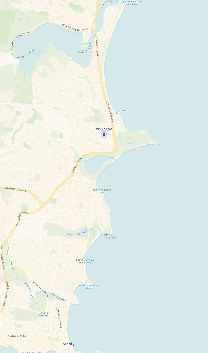 Map of the Collaroy service area and the surrounding suburbs we cover.