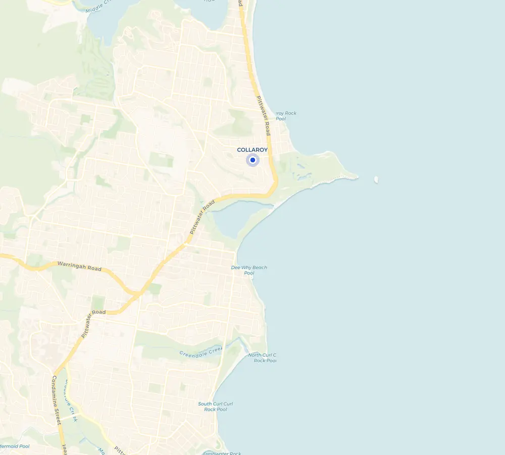 Map of the Collaroy service area and the surrounding Northern Beaches, showing Collaroy and the nearby streets we cover.