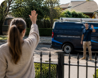 Customer waving goodbye to a Collaroy Blocked Drains plumber